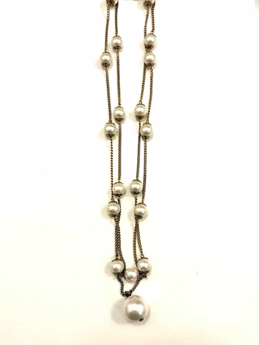 Vintage Pearl Drop silverMulti-Chain Necklace - White Pearls with pretty closure